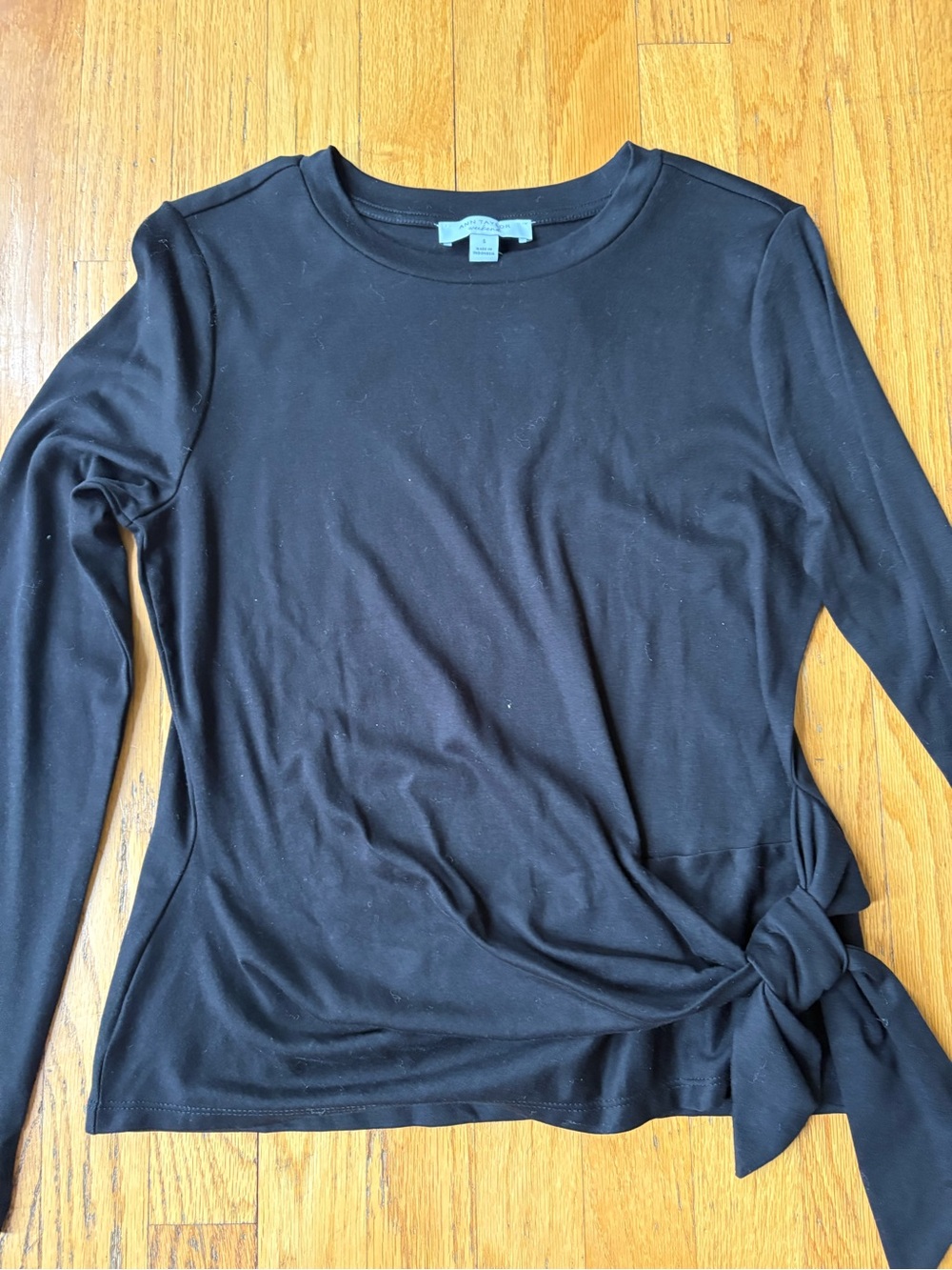 Ann Taylor Black Long-Sleeve Side-Tie Tee